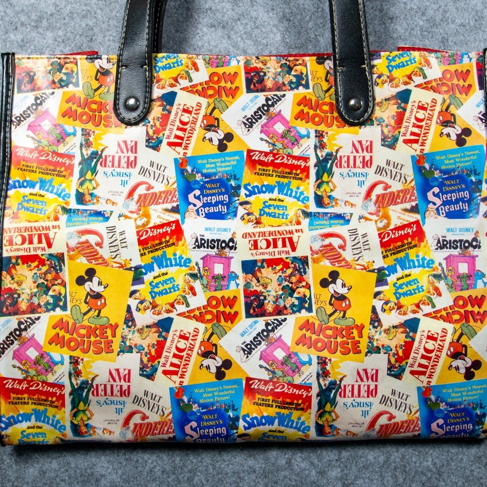Disney Movie Poster Collage Tote Bag Retro Mickey Mouse Alice PVC Vinyl Purse